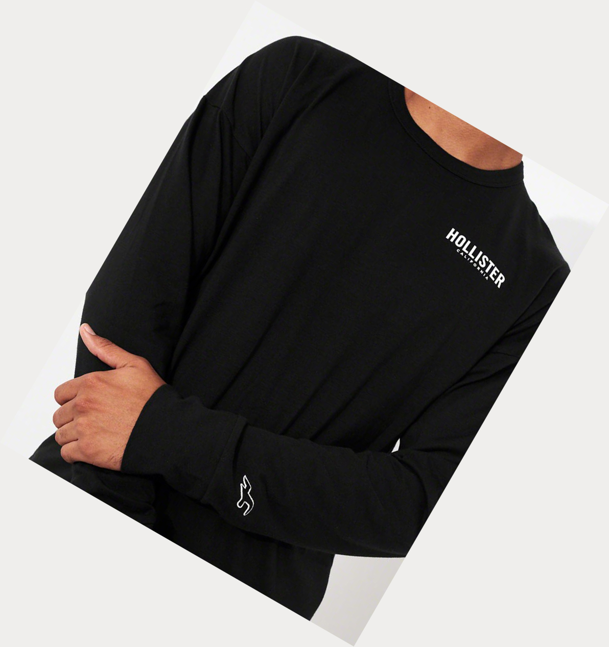 Black Men's Hollister Logo Long Sleeve | UK-967BMSC