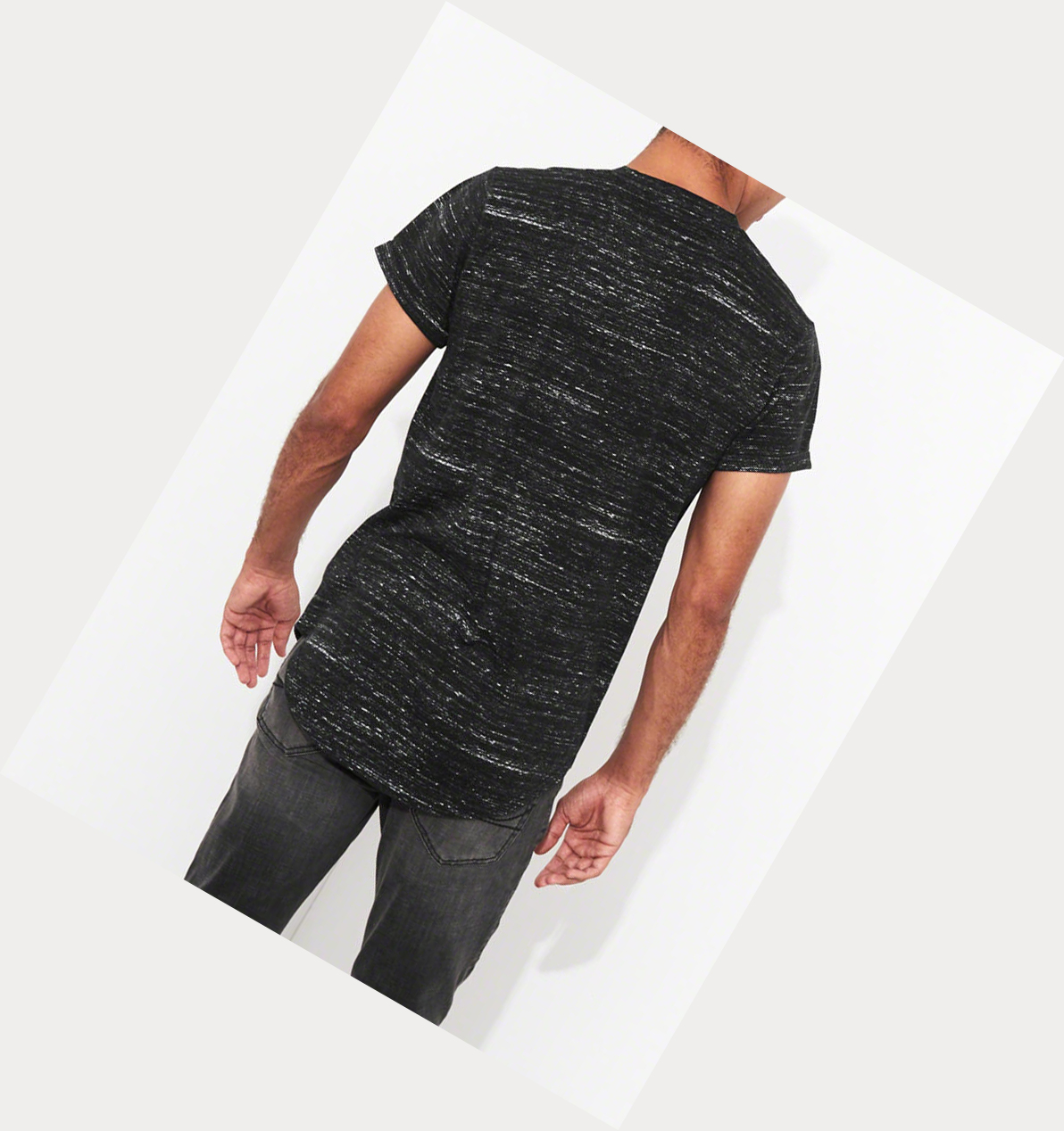 Black Men's Hollister Must-Have Curved Hem Short Sleeve | UK-701LVMZ