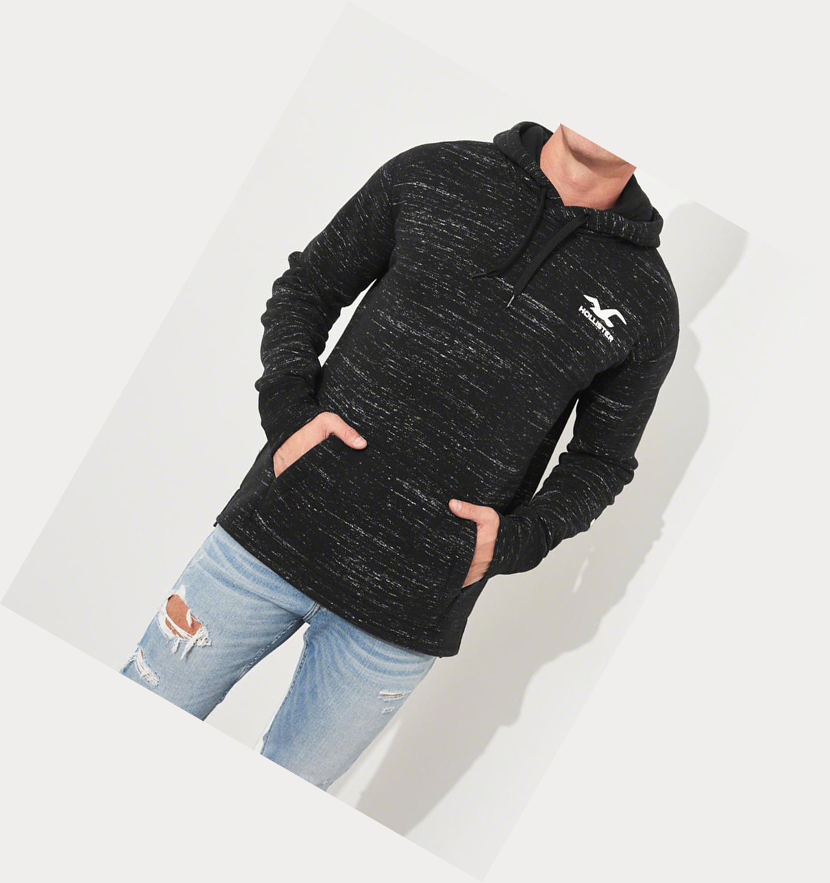 Black Men's Hollister Print Logo Graphic Hoodie | UK-613NPTG