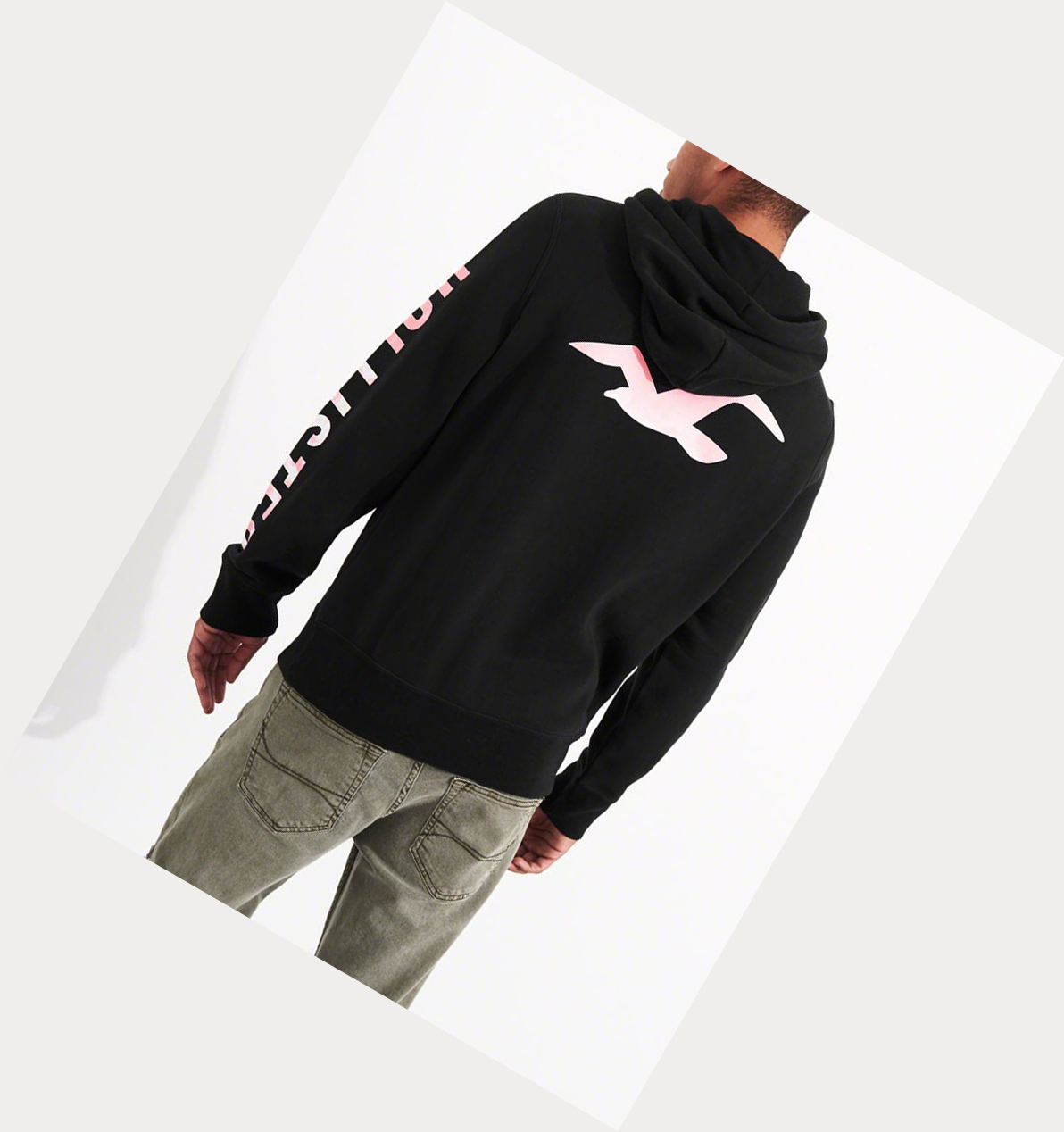 Black Men's Hollister Print Logo Hoodie | UK-409PHWB