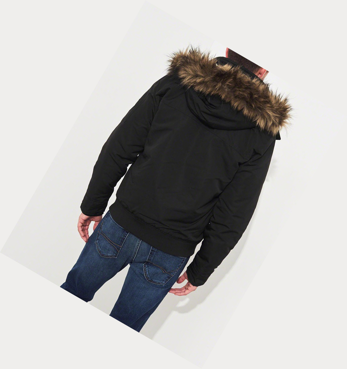 Black Men's Hollister Sherpa-Lined Hooded Bomber Jackets | UK-051MUAS