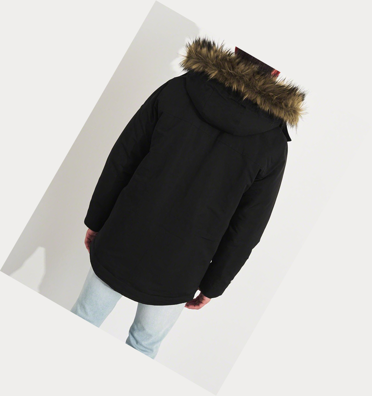 Black Men's Hollister Sherpa-Lined Parka Jackets | UK-378UKMZ