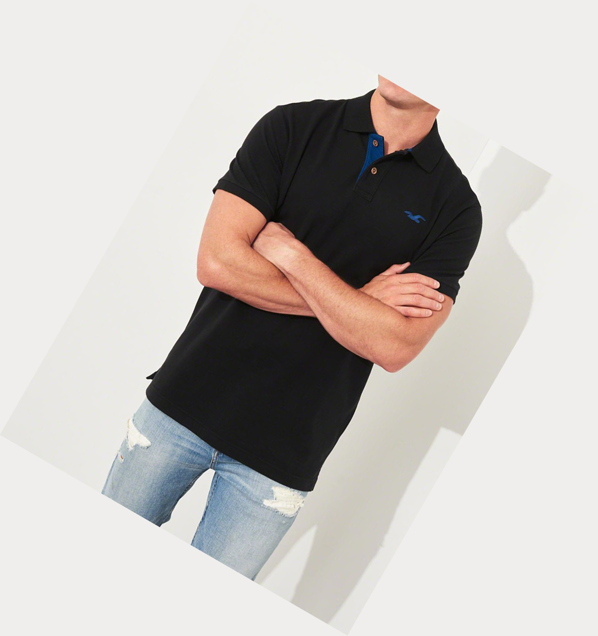 Black Men's Hollister Stretch Icon Polo Shirts | UK-190KJBO