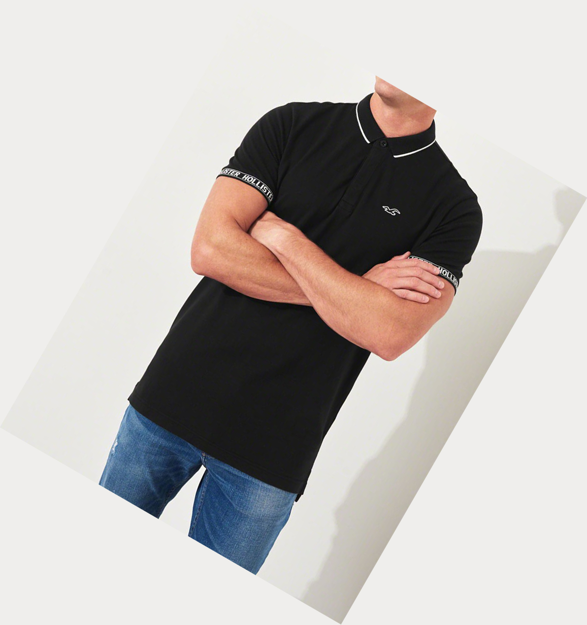 Black Men's Hollister Stretch Logo Polo Shirts | UK-561PZCY