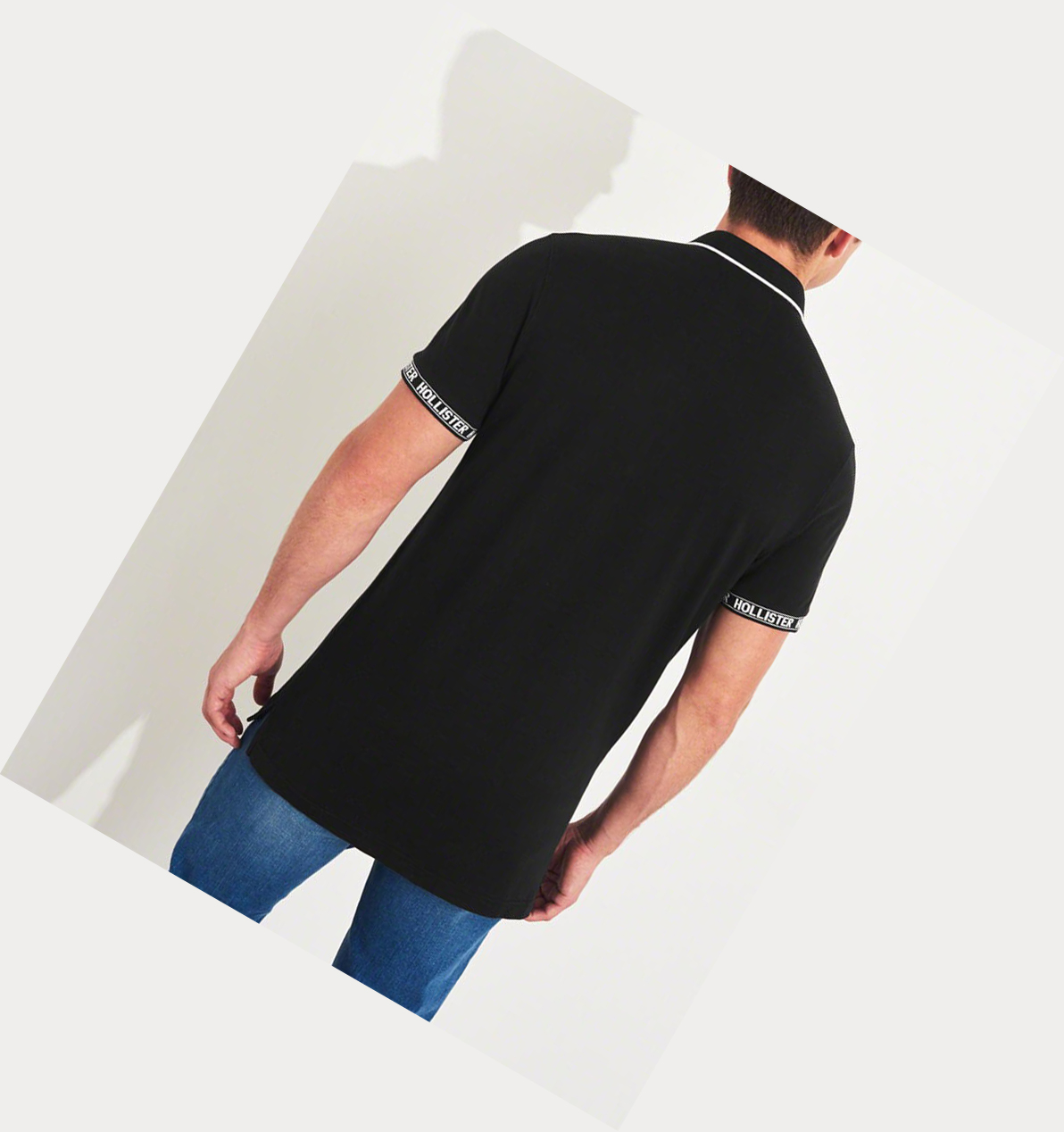 Black Men's Hollister Stretch Logo Polo Shirts | UK-561PZCY