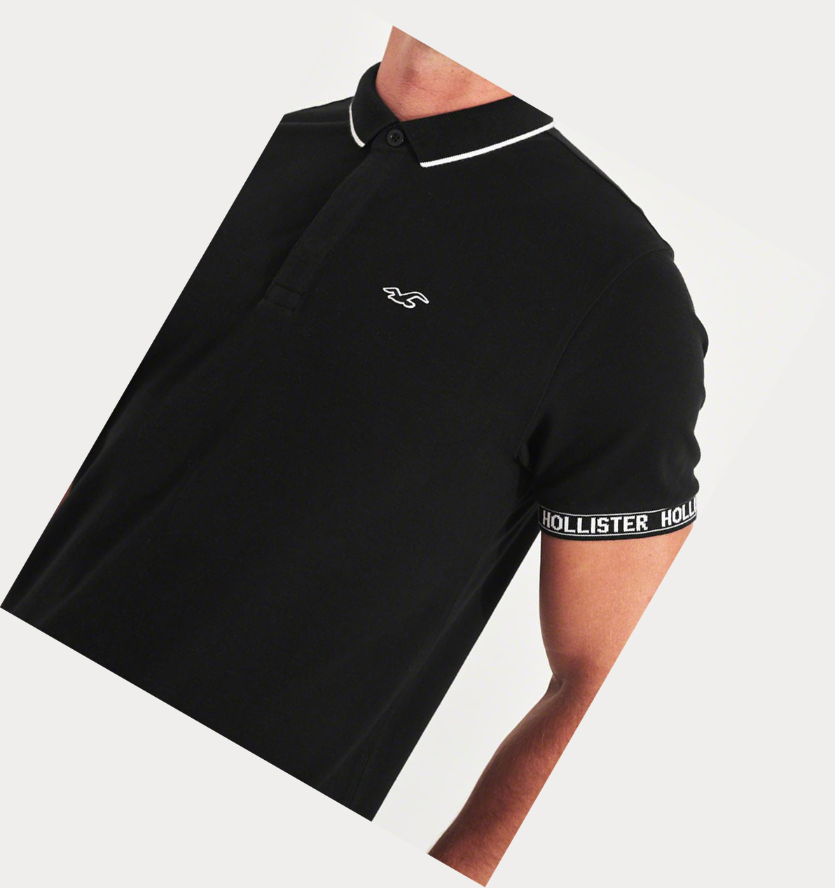 Black Men's Hollister Stretch Logo Polo Shirts | UK-561PZCY