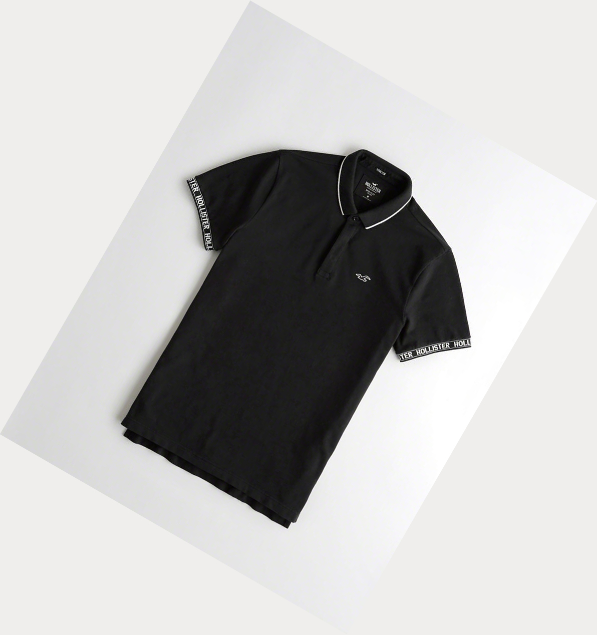 Black Men\'s Hollister Stretch Logo Polo Shirts | UK-561PZCY