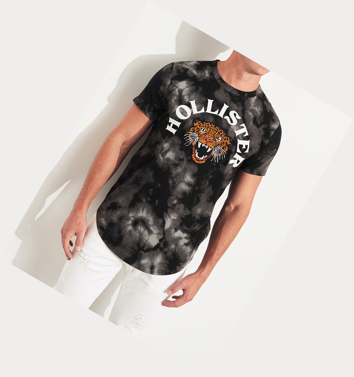 Black Men's Hollister Tie-Dye Leopard Logo Short Sleeve | UK-238SNCH