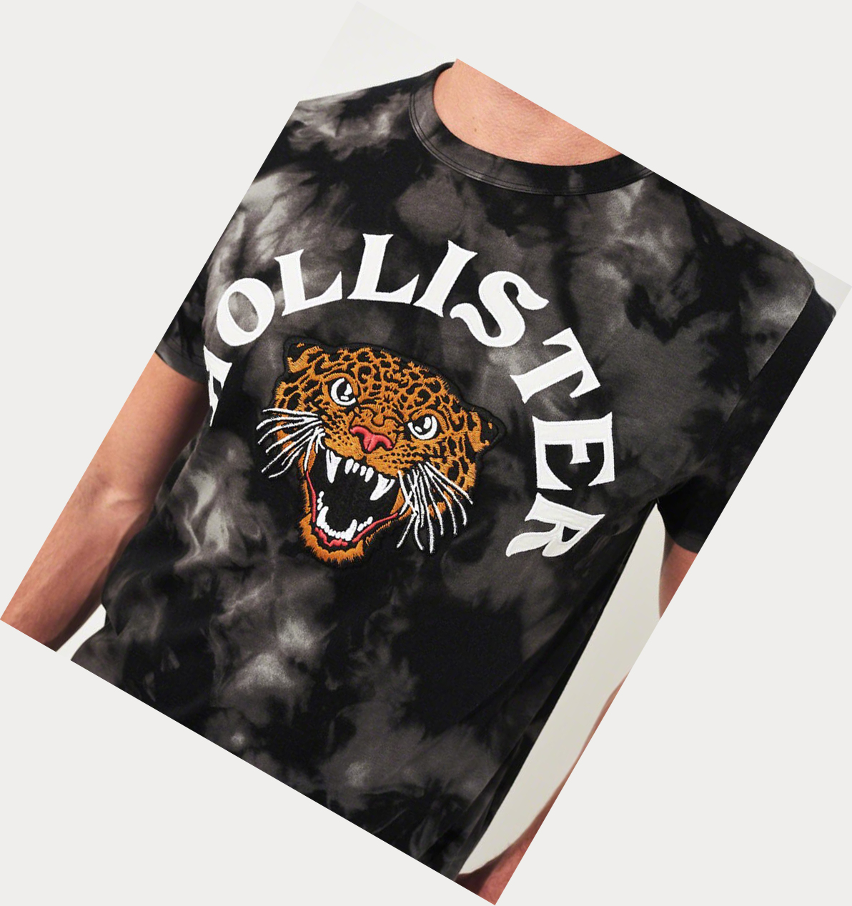 Black Men's Hollister Tie-Dye Leopard Logo Short Sleeve | UK-238SNCH