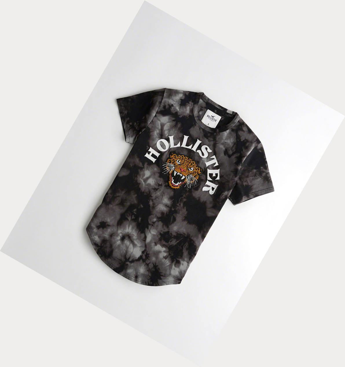 Black Men\'s Hollister Tie-Dye Leopard Logo Short Sleeve | UK-238SNCH