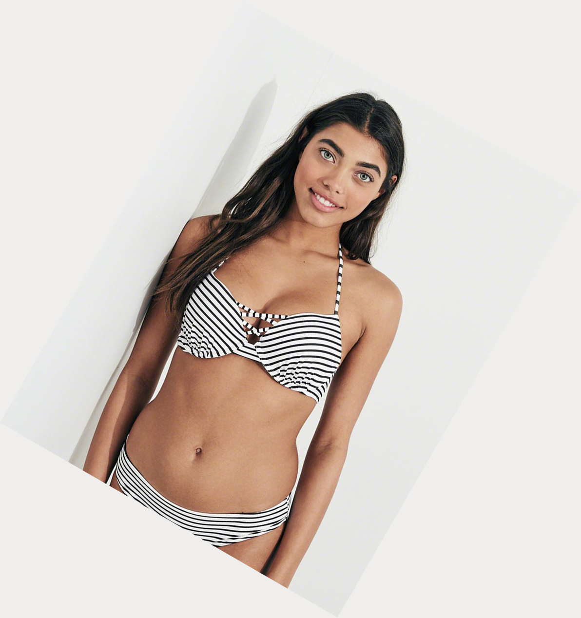 Black Stripes Women's Hollister Strappy Push-Up Plunge Bikini Tops | UK-501JBHF