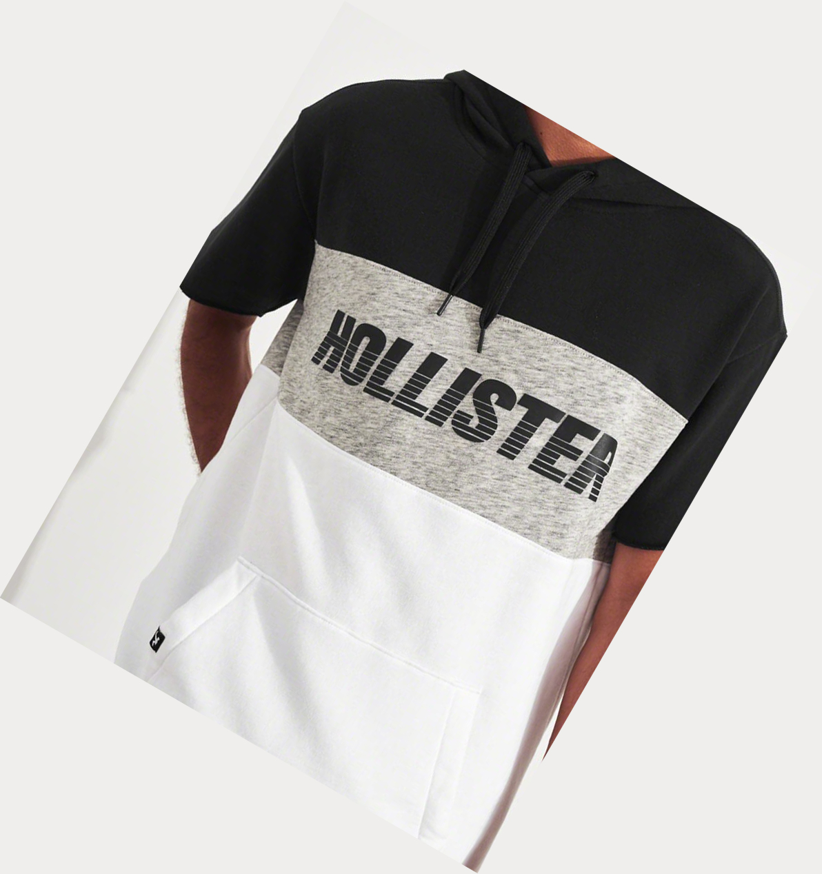 Black White Men's Hollister Short-Sleeve Logo Hoodie | UK-293UYZF