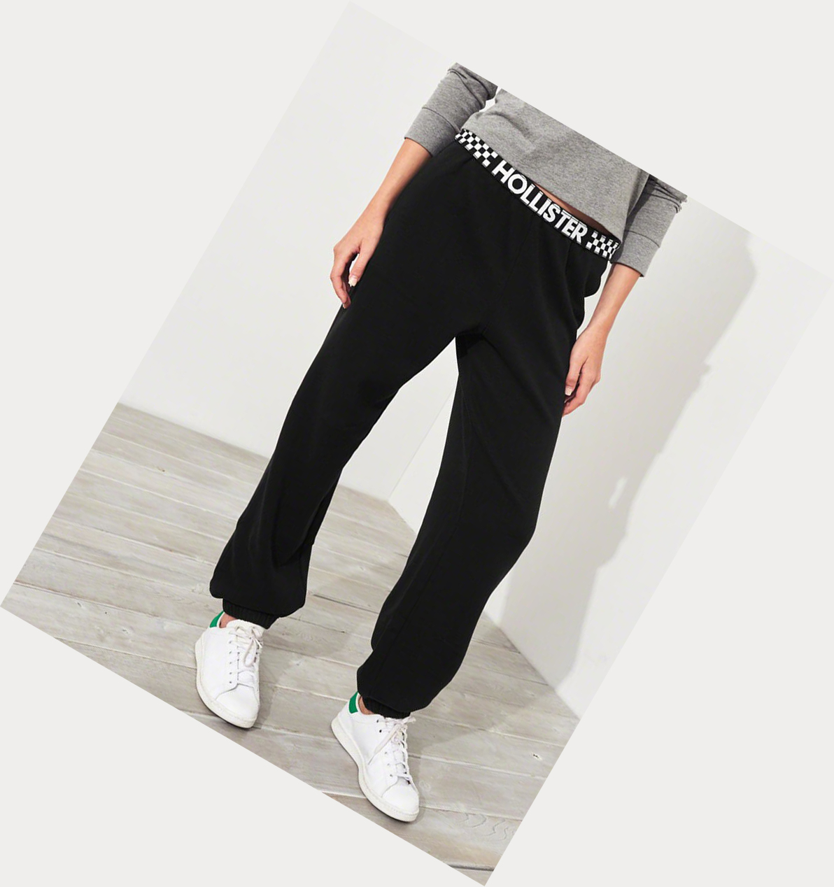 Black Women's Hollister Adjustable-Rise Boyfriend Sweatpants | UK-673ICSQ