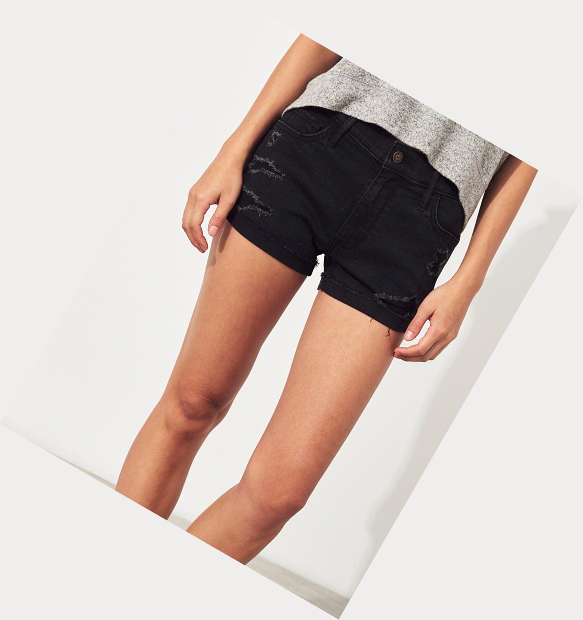 Black Women's Hollister Advanced Stretch Mid-Rise Denim Shorts | UK-105DHAW