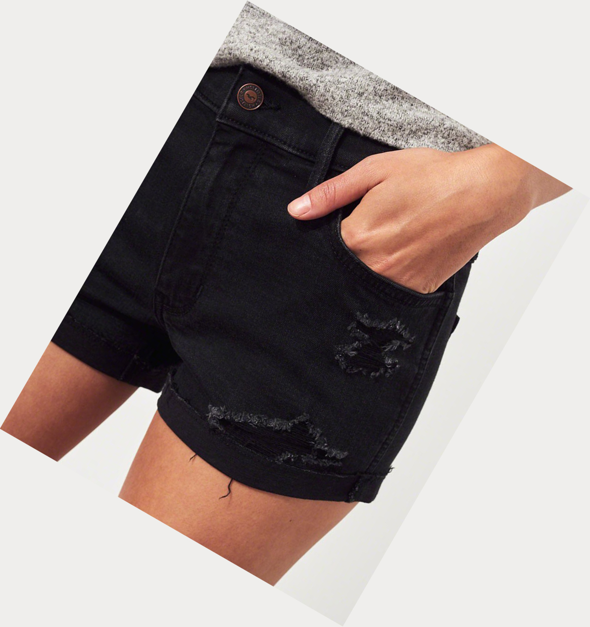 Black Women's Hollister Advanced Stretch Mid-Rise Denim Shorts | UK-105DHAW