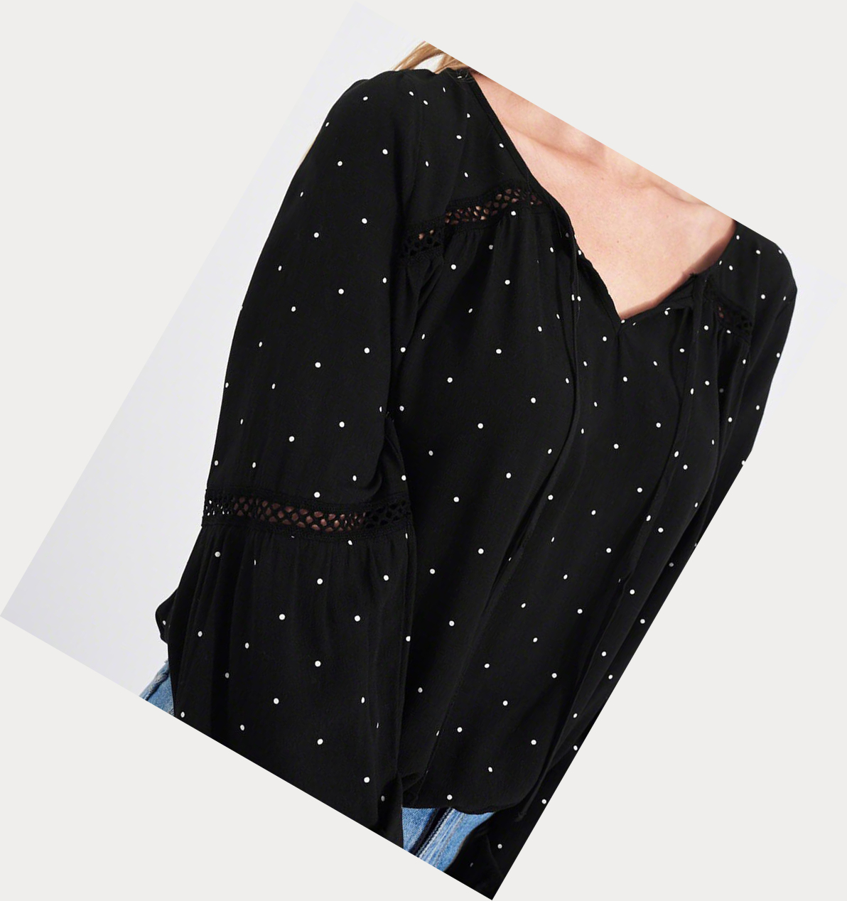 Black Women's Hollister Balloon-Sleeve Peasant Long Sleeve | UK-792ABSK