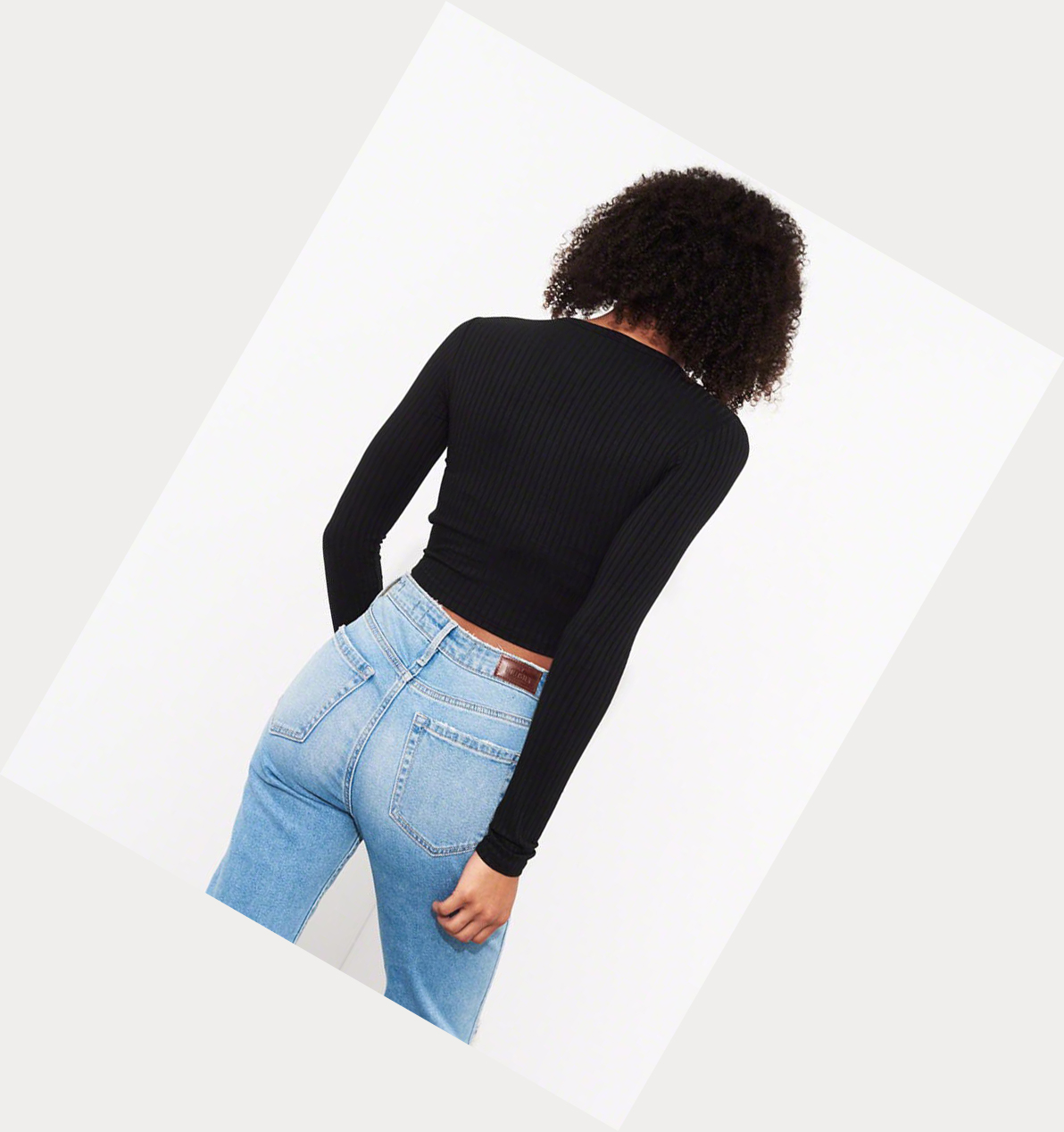 Black Women's Hollister Knot-Front Crop Long Sleeve | UK-973YUQJ