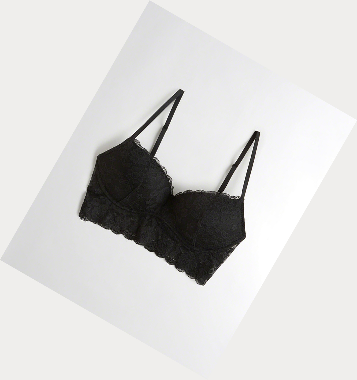 Black Women\'s Hollister Lace Push-Up Longline Bras | UK-672GKIR