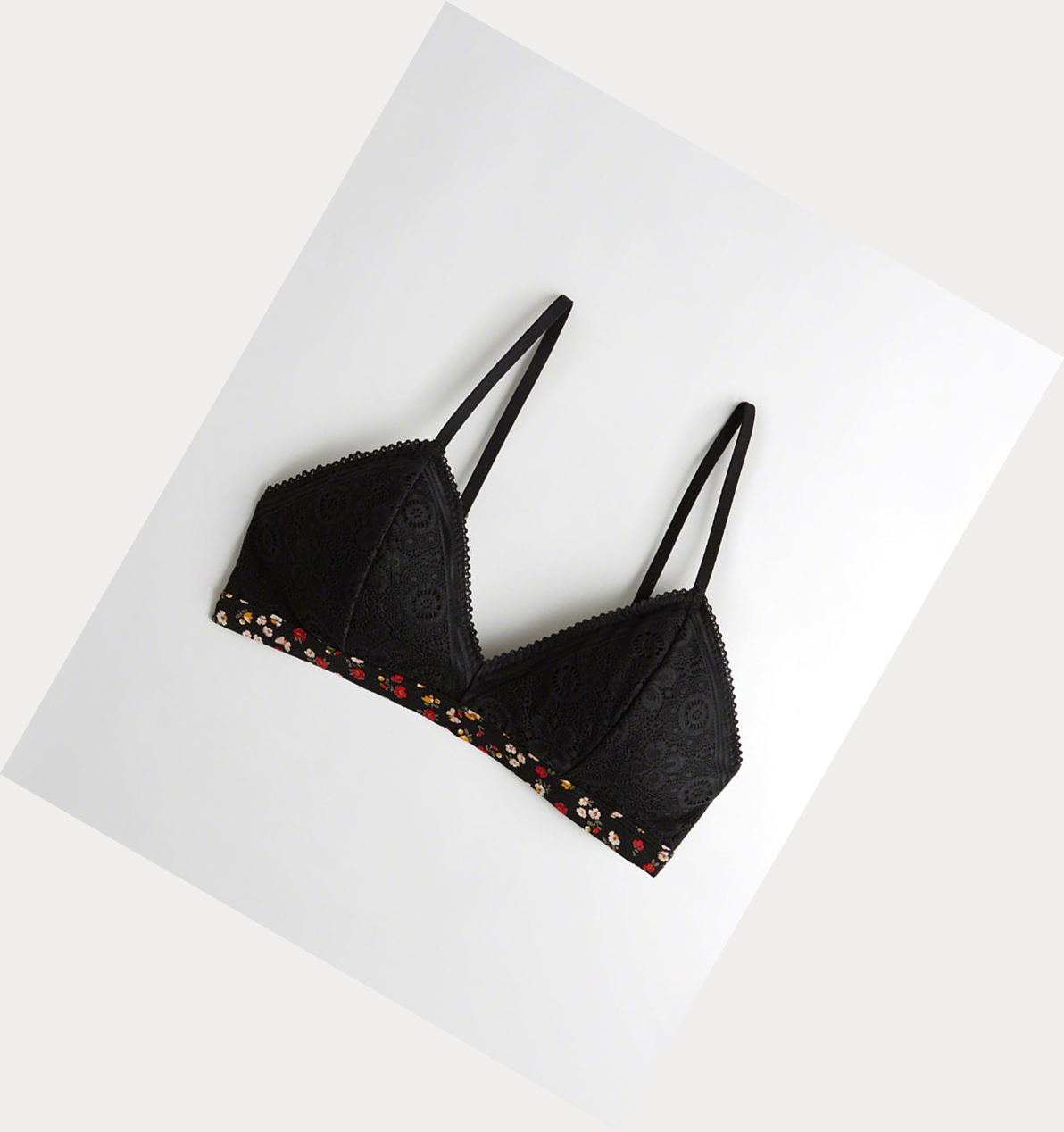 Black Women\'s Hollister Lace Triangle With Removable Pads Bras | UK-491MRXN