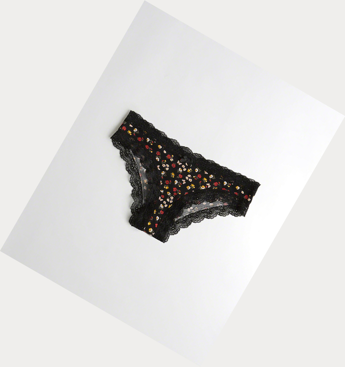 Black Women\'s Hollister Lace-Trim Cheeky Underwear | UK-857OLYX