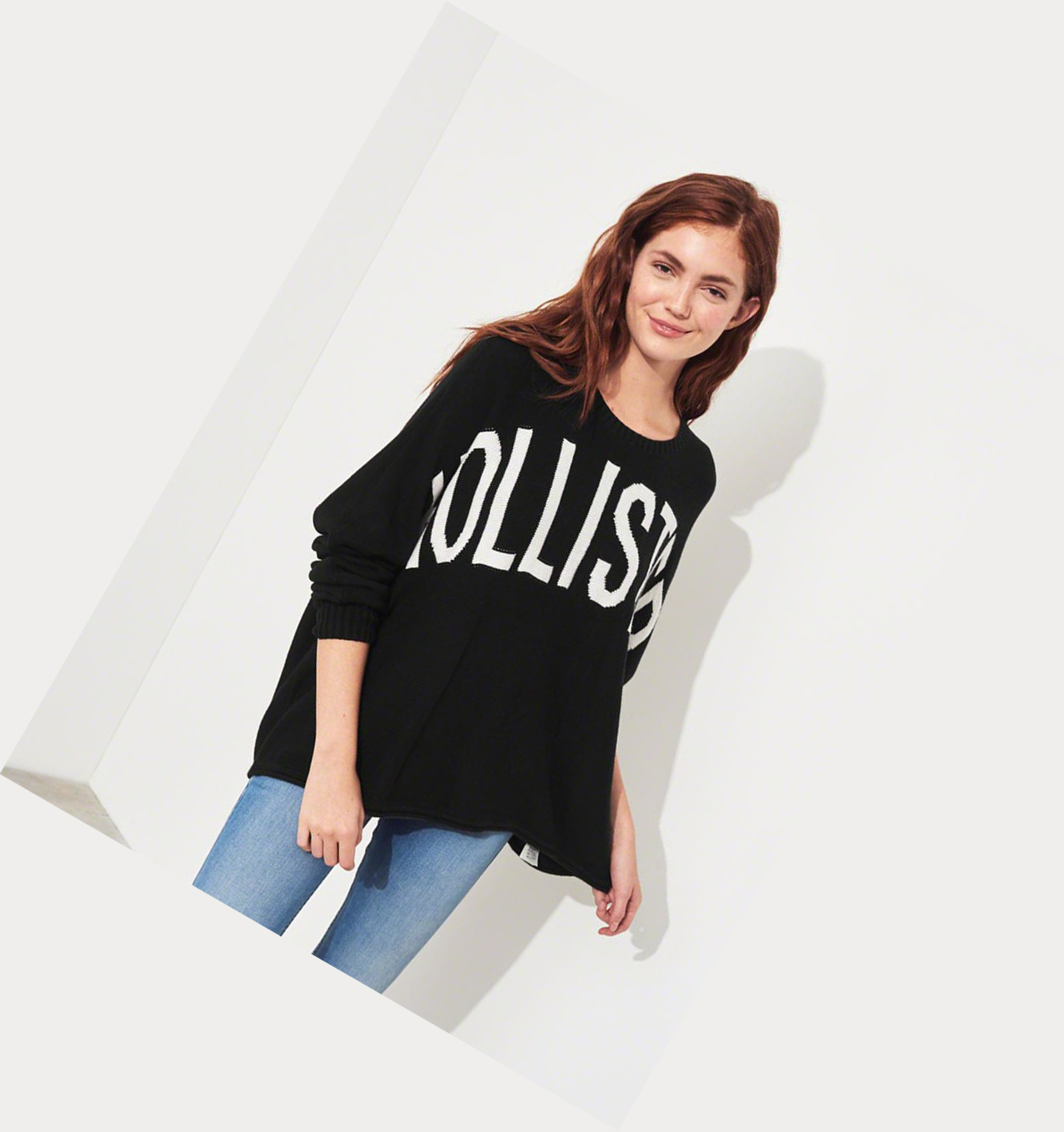 Black Women's Hollister Logo Oversized Sweaters | UK-065QVSG