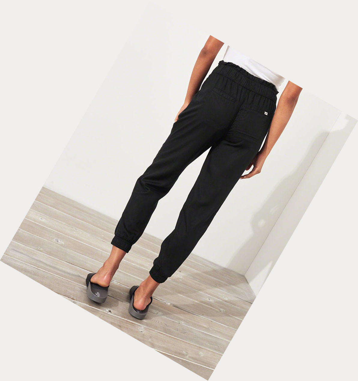 Black Women's Hollister Paper-Bag High-Rise Twill Pants | UK-257PEJW