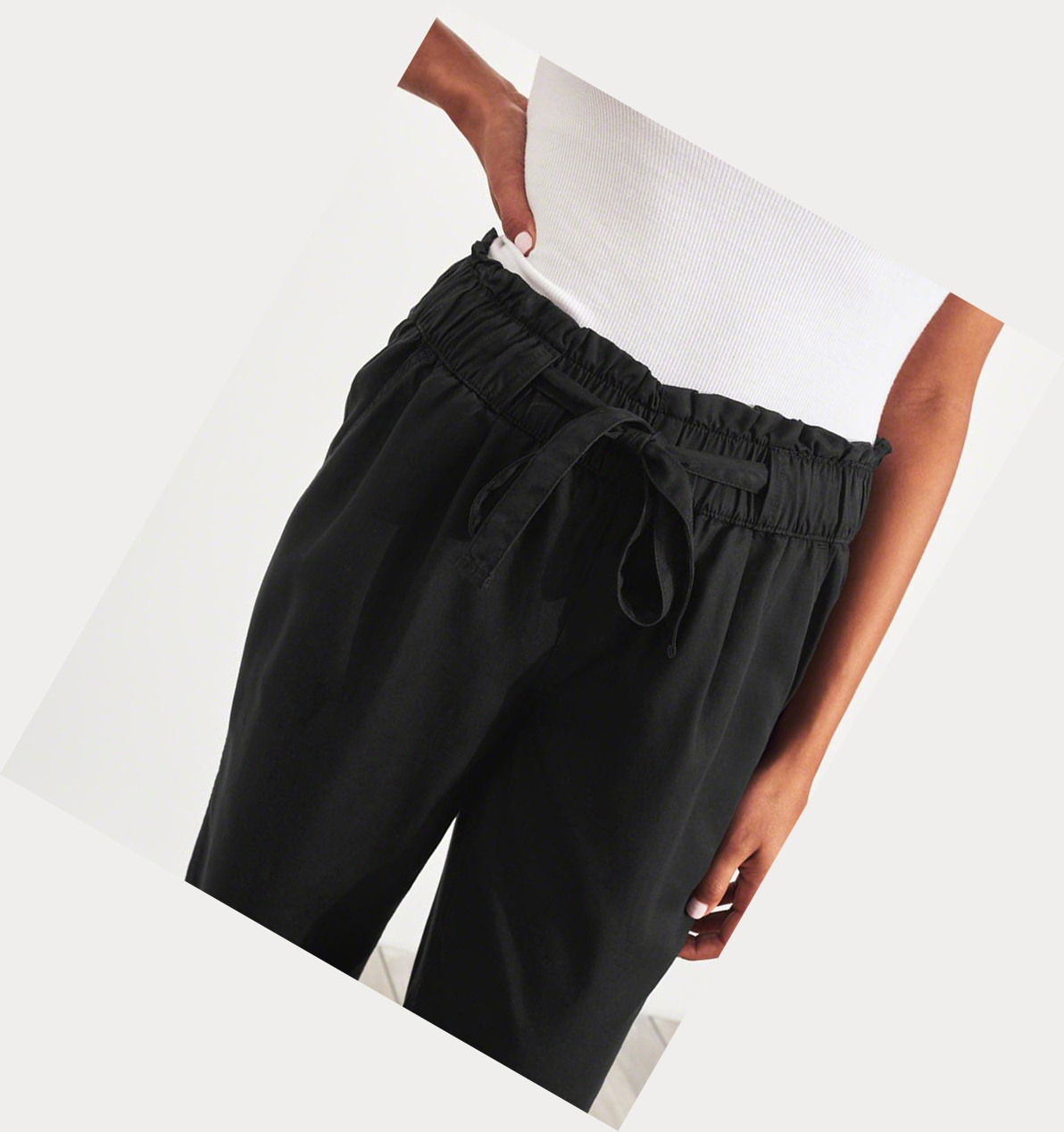 Black Women's Hollister Paper-Bag High-Rise Twill Pants | UK-257PEJW