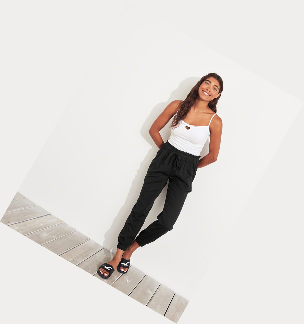 Black Women's Hollister Paper-Bag High-Rise Twill Pants | UK-257PEJW