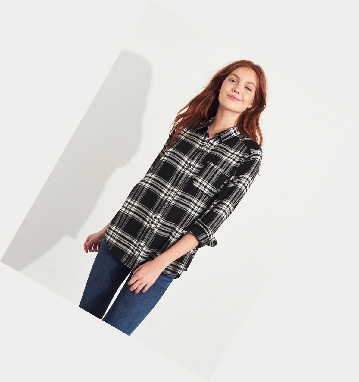 Black Women's Hollister Plaid Long Sleeve | UK-820WUHP