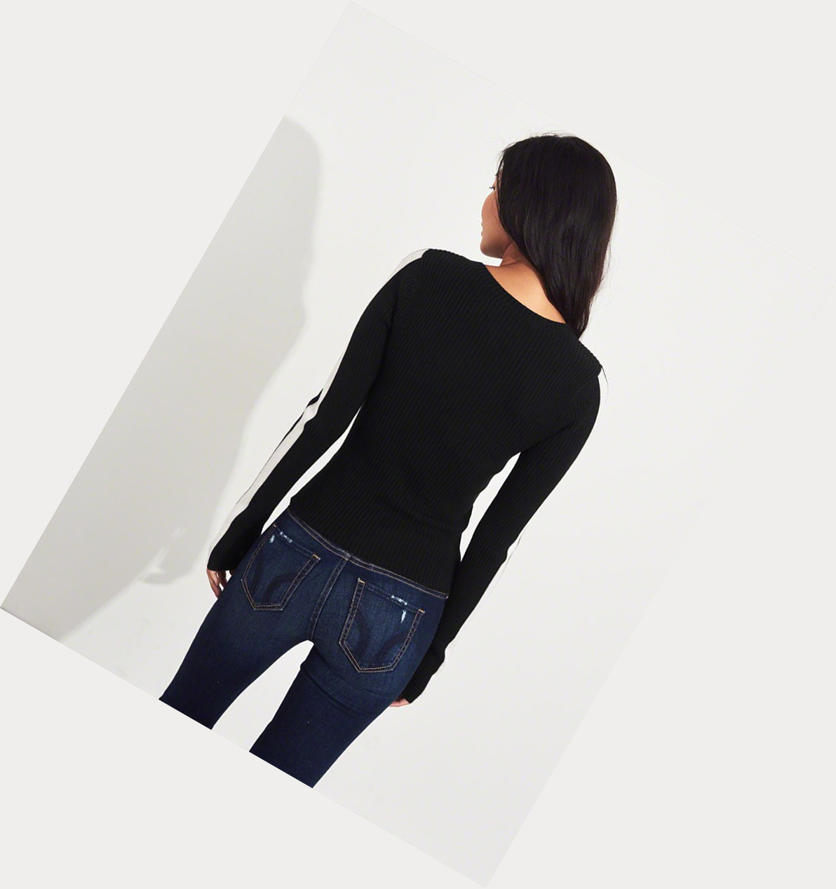 Black Women's Hollister Ribbed Crewneck Sweaters | UK-395QKEI