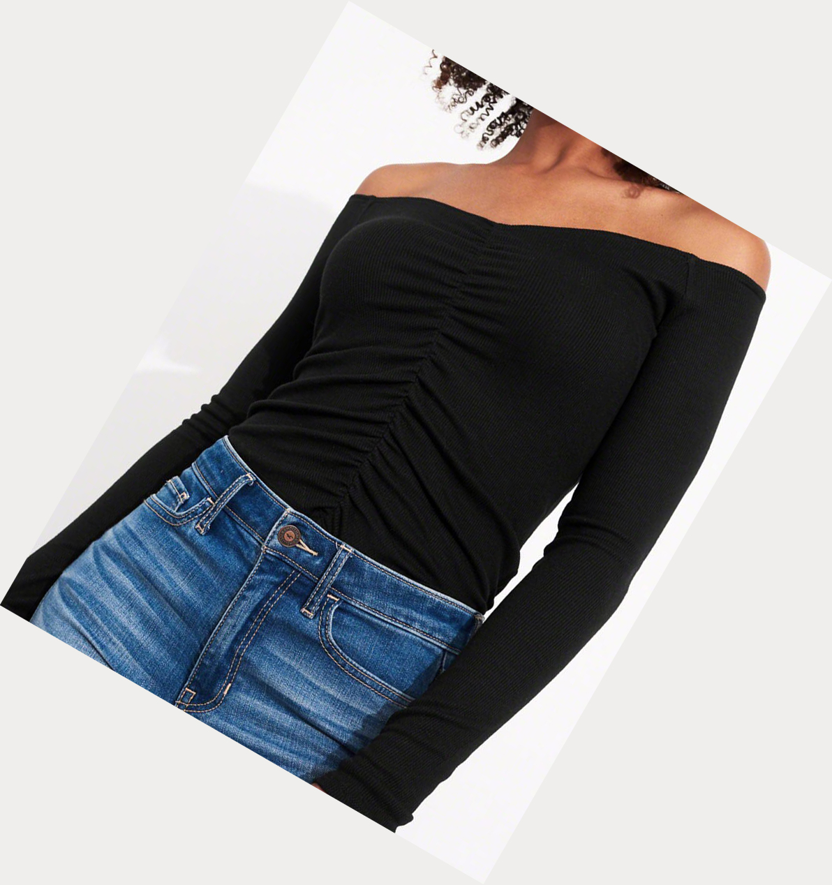 Black Women's Hollister Ruched Off-The-Shoulder Long Sleeve | UK-453GUCA