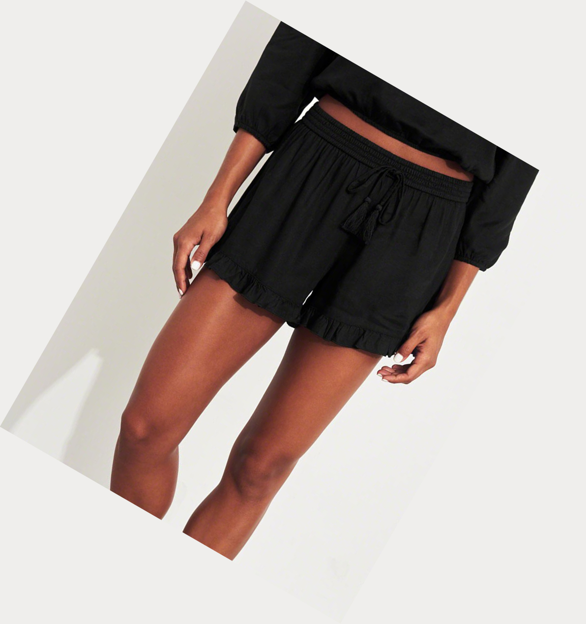 Black Women's Hollister Ruffle Hem Shorts | UK-756JABL