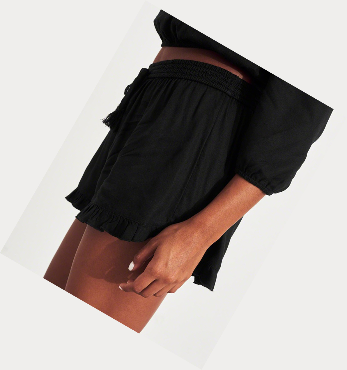 Black Women's Hollister Ruffle Hem Shorts | UK-756JABL