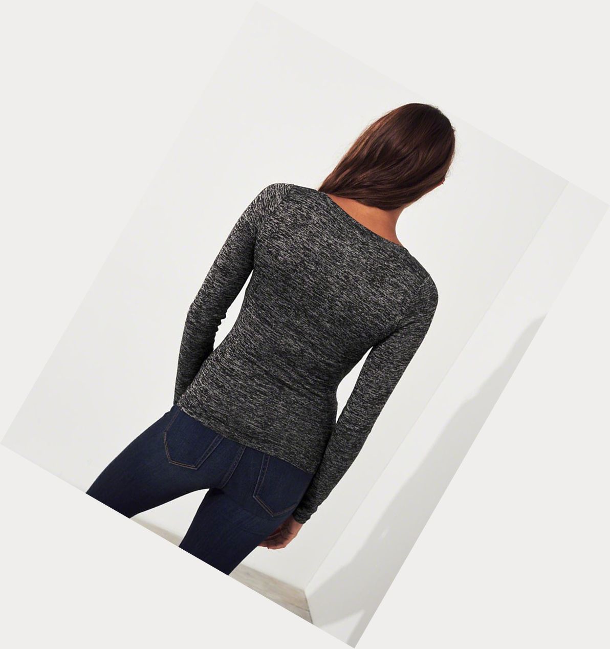 Black Women's Hollister Slim V-Neck Long Sleeve | UK-032UYTP