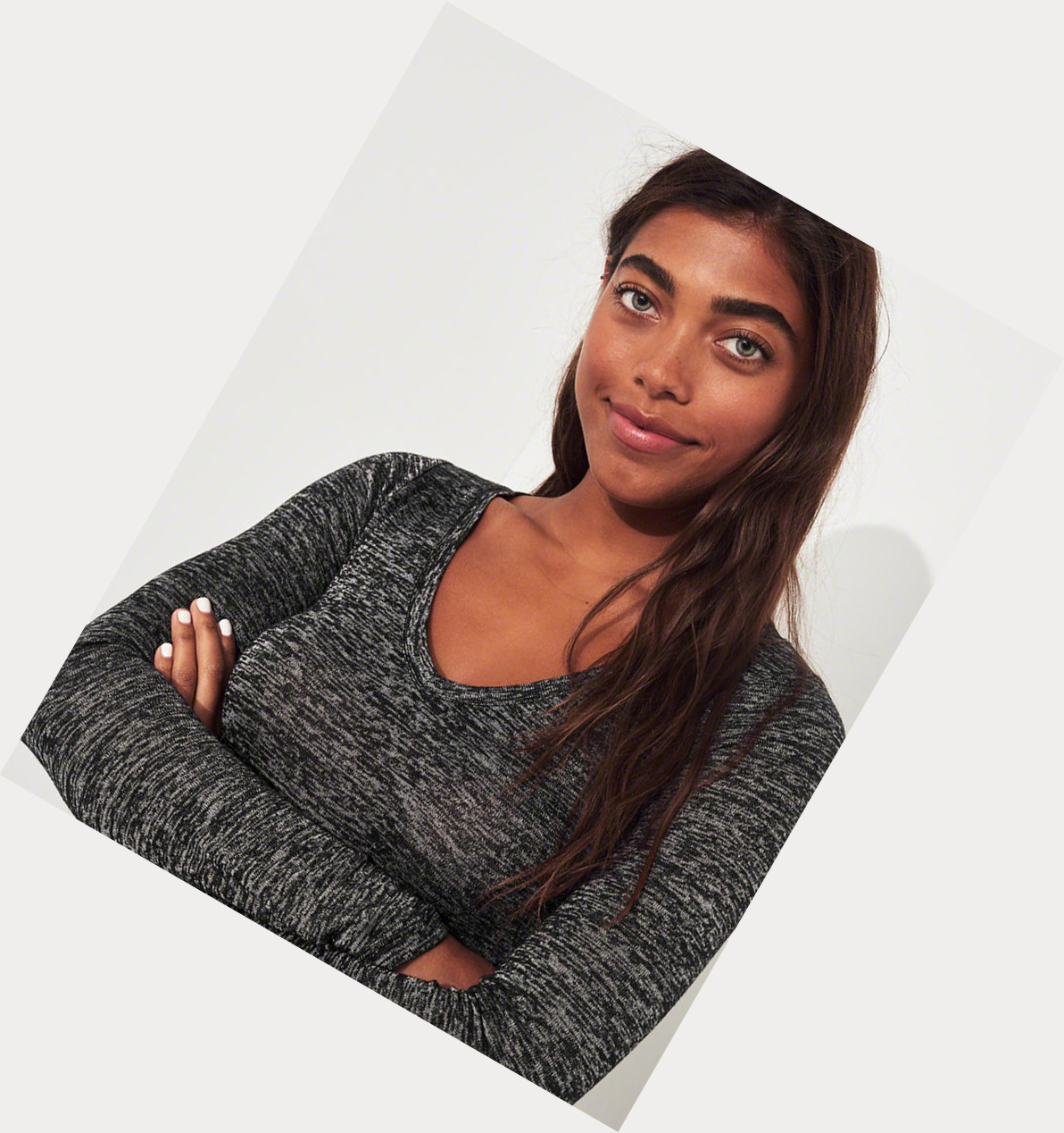 Black Women's Hollister Slim V-Neck Long Sleeve | UK-032UYTP