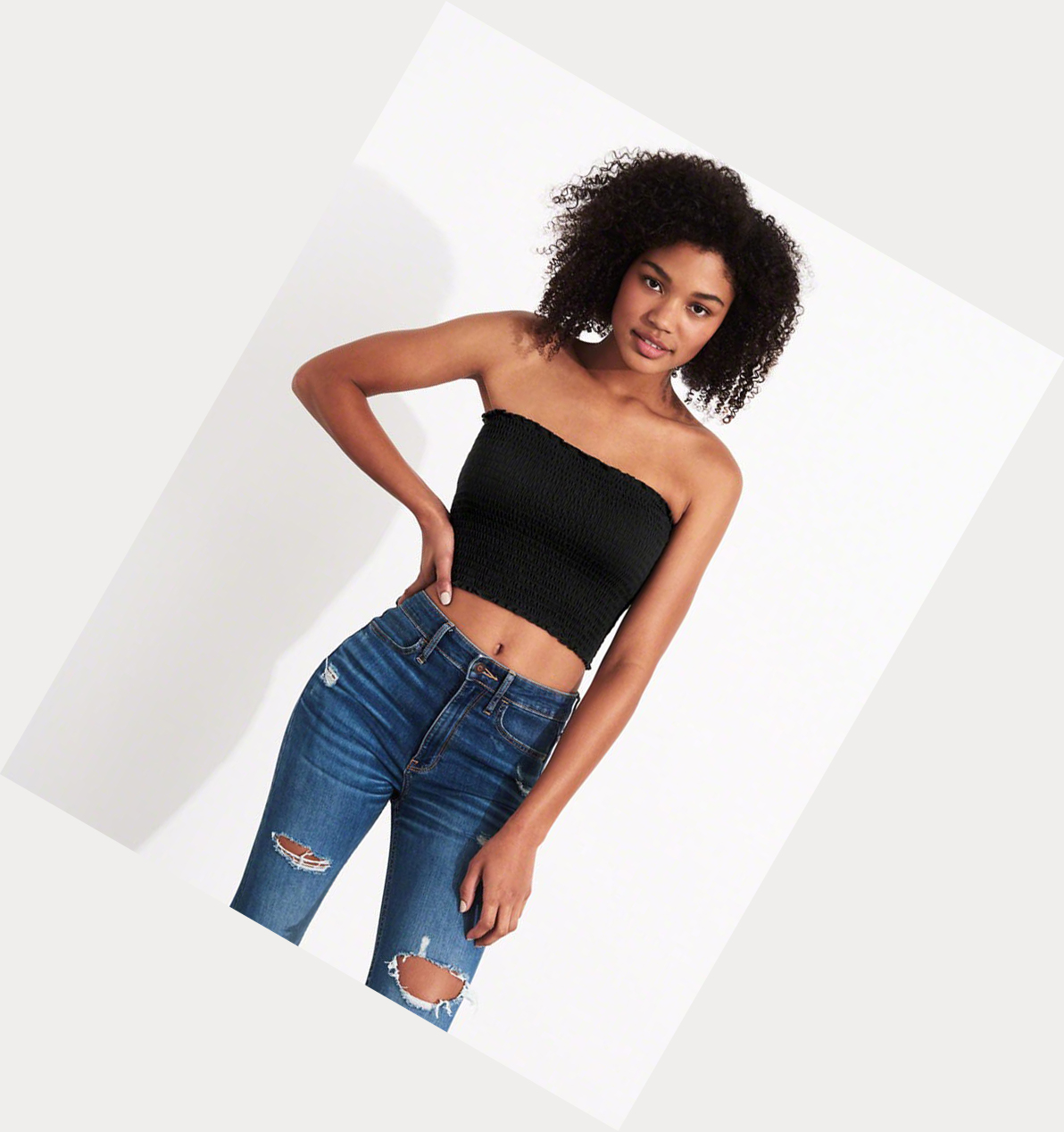 Black Women's Hollister Smocked Crop Tube Tanks | UK-635VUNE