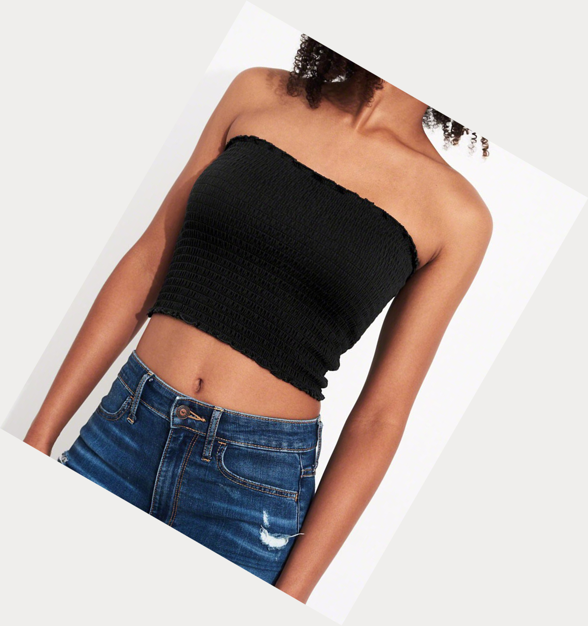 Black Women's Hollister Smocked Crop Tube Tanks | UK-635VUNE