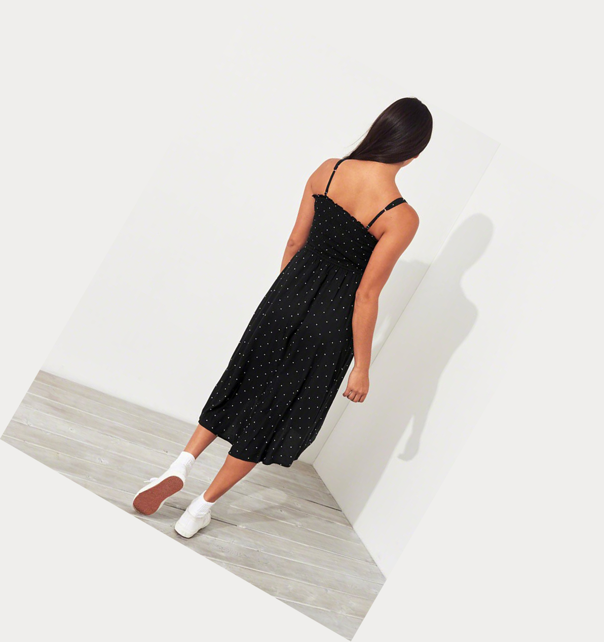 Black Women's Hollister Smocked Midi Dress | UK-648PBIY