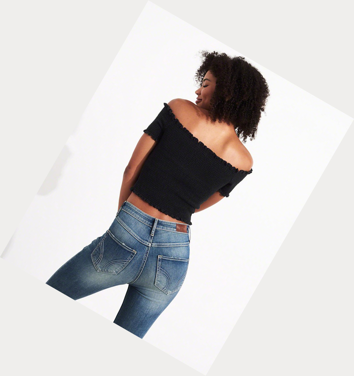 Black Women's Hollister Smocked Wrap Off-The-Shoulder Crop Short Sleeve | UK-385QSPC