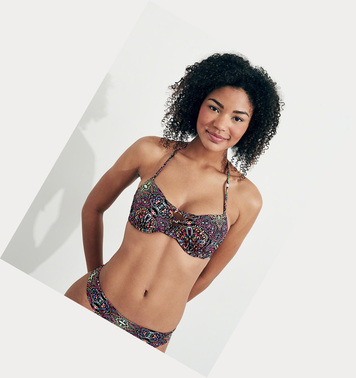 Black Women's Hollister Strappy Push-Up Plunge Bikini Tops | UK-703PSBV