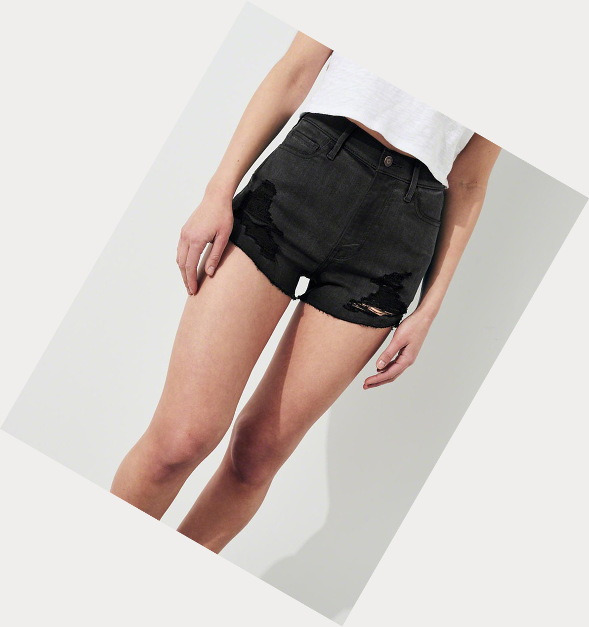 Black Women's Hollister Stretch Ultra High-Rise Denim Shorts | UK-572FOZI