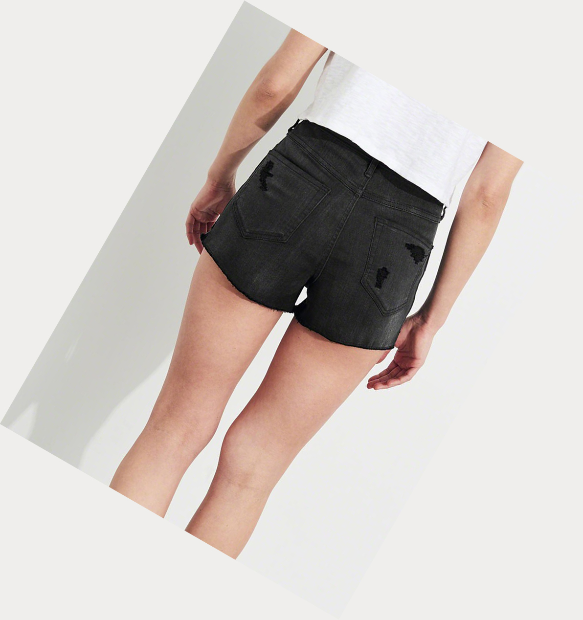 Black Women's Hollister Stretch Ultra High-Rise Denim Shorts | UK-572FOZI