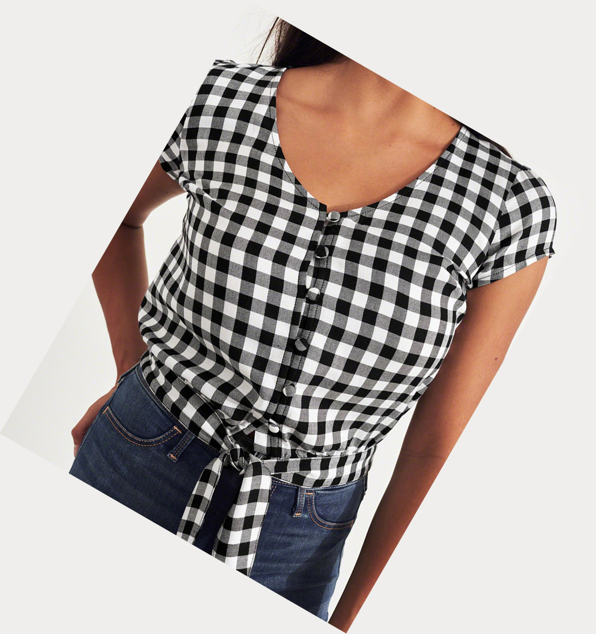 Black Women's Hollister Tie-Front Crop Short Sleeve | UK-130OUEA