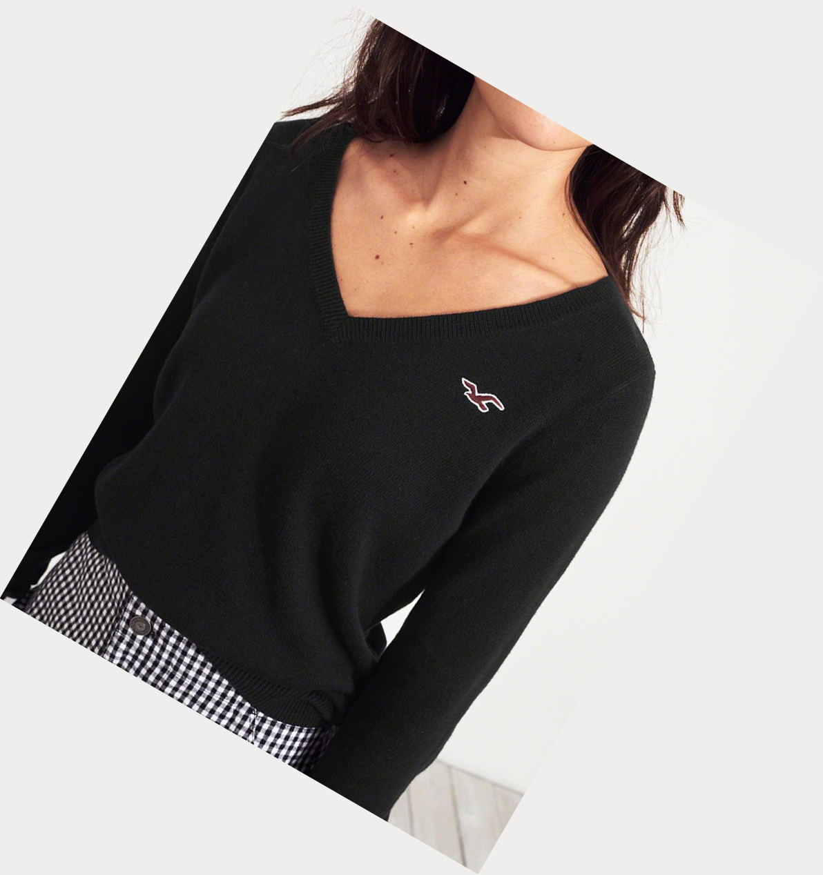 Black Women's Hollister V-Neck Sweaters | UK-360NPBM