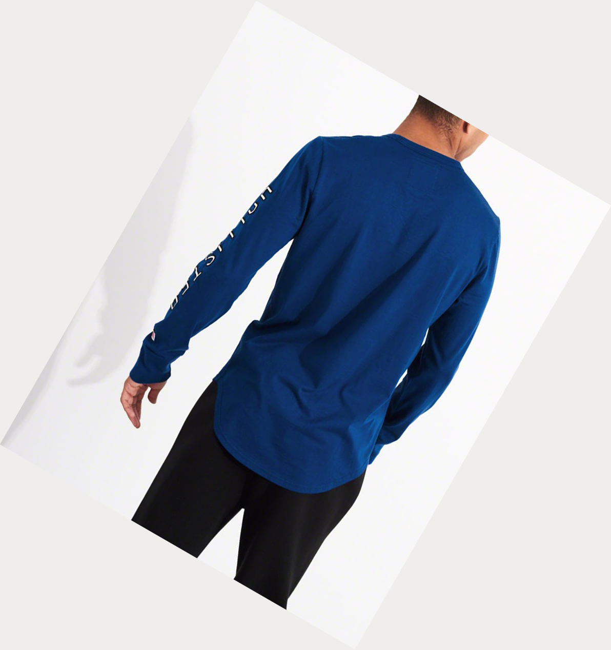 Blue Men's Hollister Logo Long Sleeve | UK-180DMKE