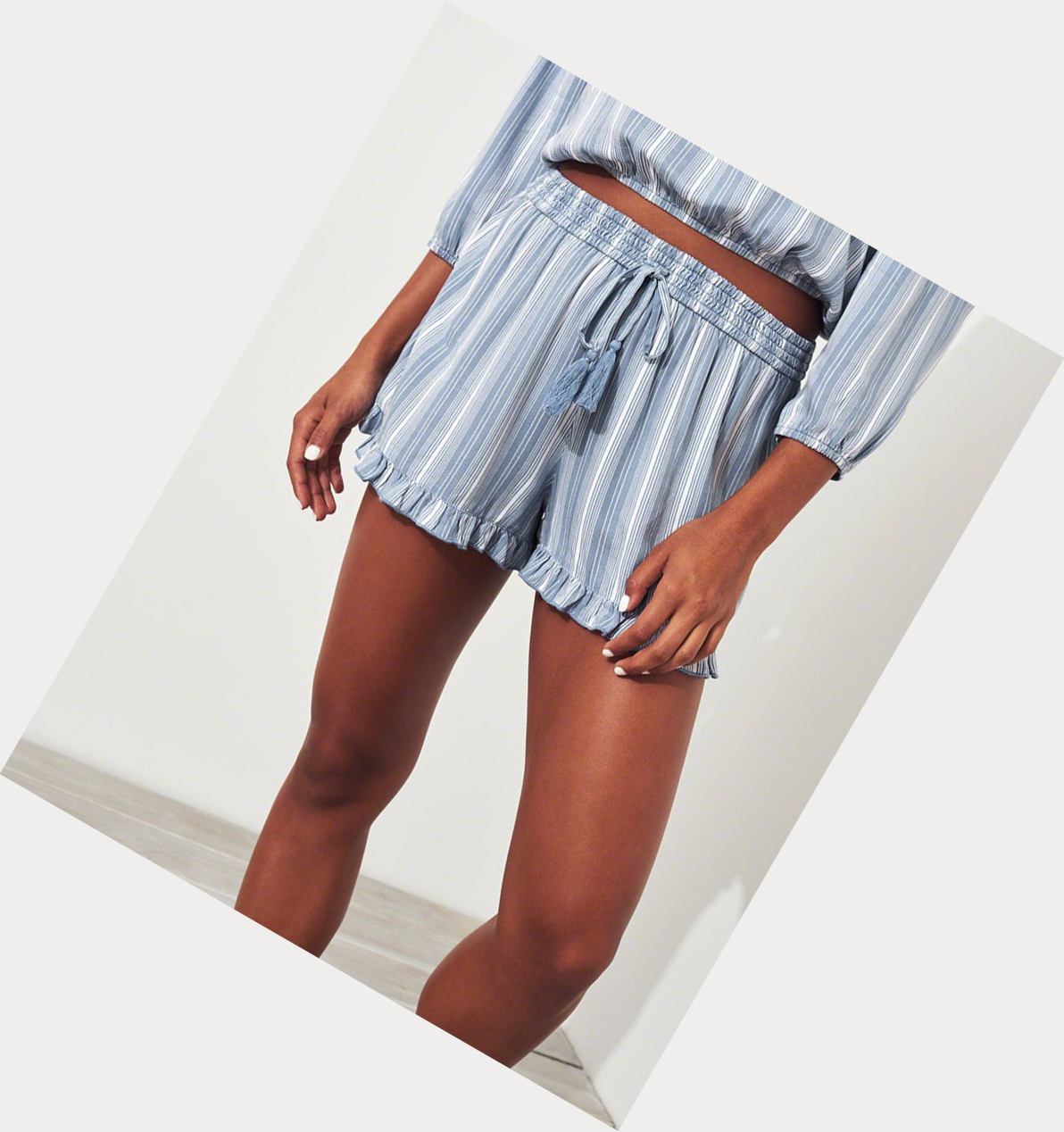 Blue Stripes Women's Hollister Ruffle Hem Shorts | UK-201PCXF