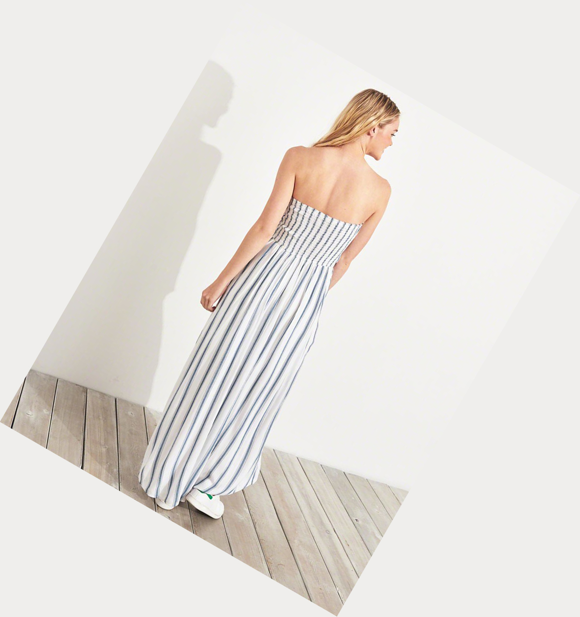 Blue Stripes Women's Hollister Strapless High-Low Wrap Maxi Dress | UK-018DGXP