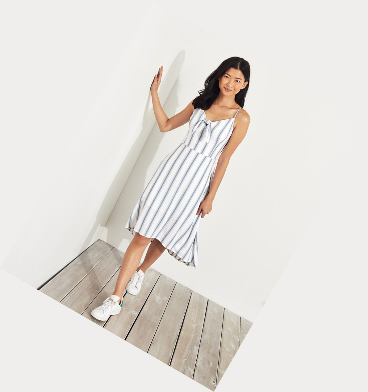 Blue Stripes Women's Hollister Tie-Front Midi Dress | UK-426ZVHG