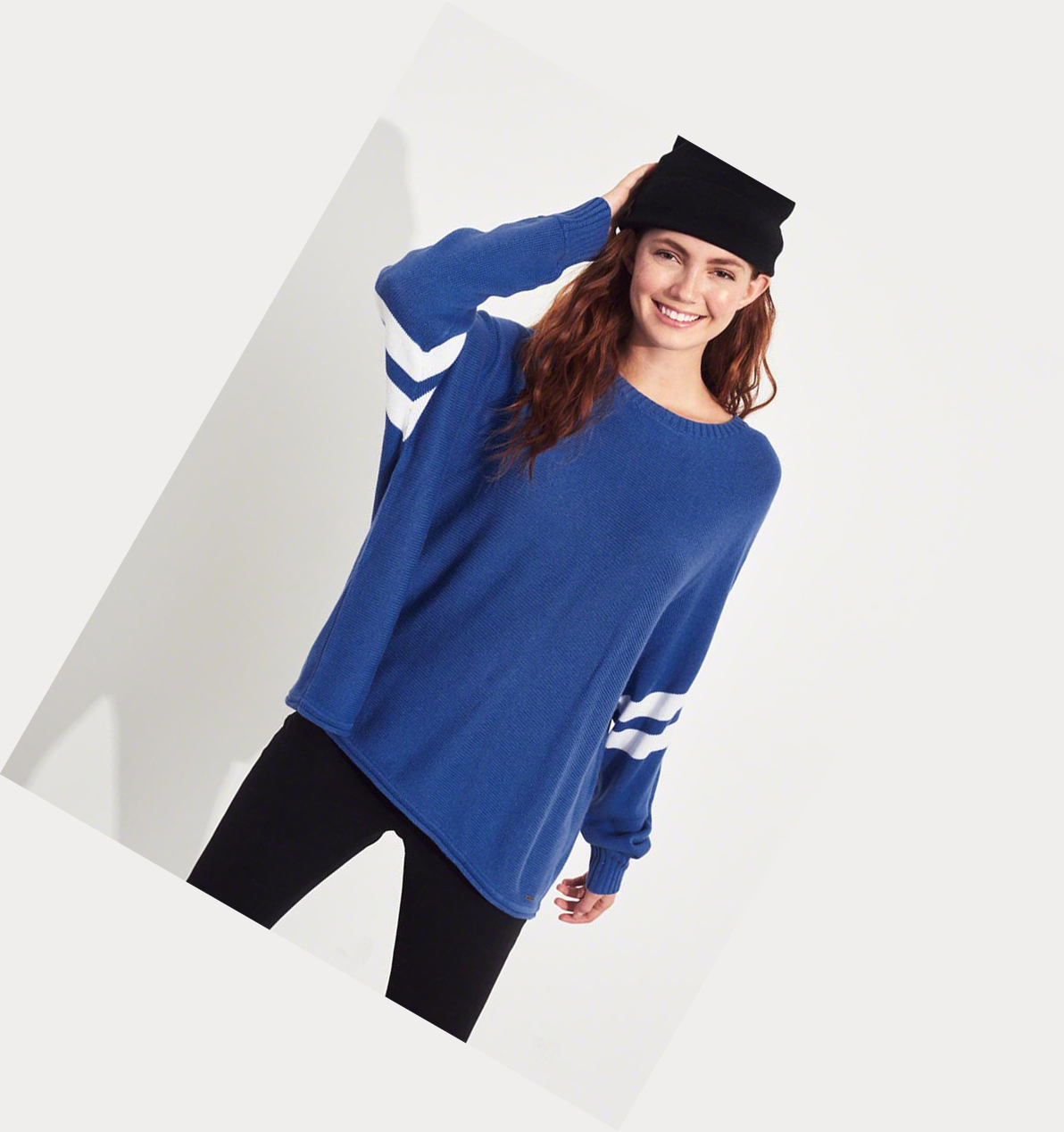 Blue Women's Hollister Stripe Oversized Sweaters | UK-894IWGT