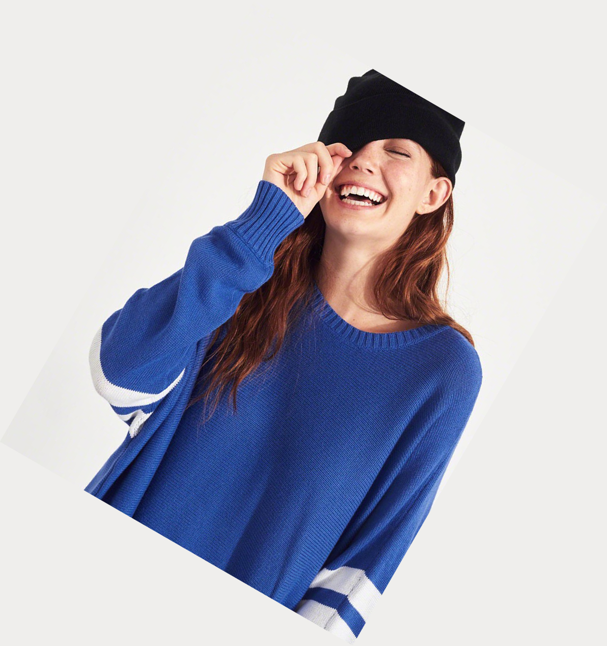 Blue Women's Hollister Stripe Oversized Sweaters | UK-894IWGT